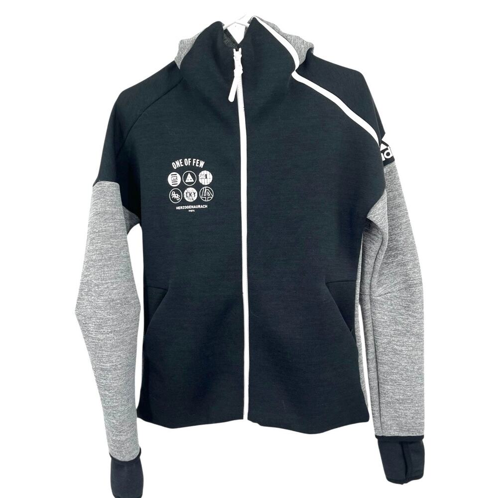 One of Few Adidas Hooded Knit Track Jacket Black Gray Full Zip Men's Small